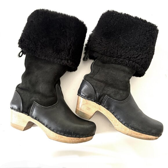 No. 6  Shearling Clog Boot, Black Suede, Size 38 / 7.5 - Picture 4 of 9